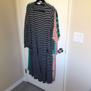 Black and gray striped super soft and stretchy long cardigan